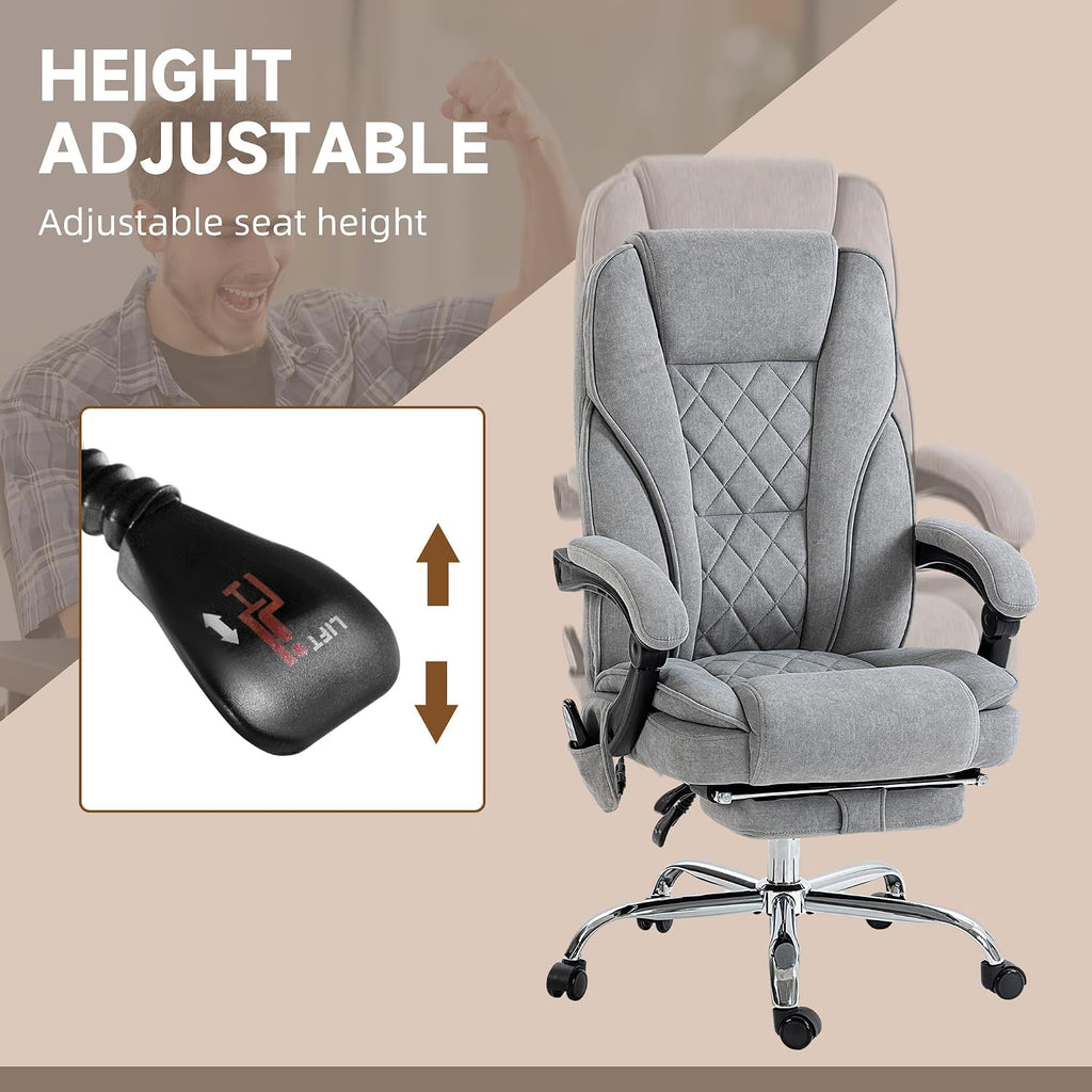 Vinsetto Massage Office Chair with Foot Rest, Executive Computer Desk Chair with 6 Vibration Point and Heat, Reclining Backrest, Swivel Wheels, Adjustable Height, Gray