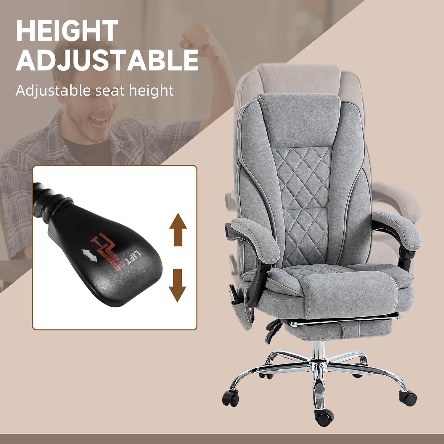 Vinsetto Massage Office Chair with Foot Rest, Executive Computer Desk Chair with 6 Vibration Point and Heat, Reclining Backrest, Swivel Wheels, Adjustable Height, Gray