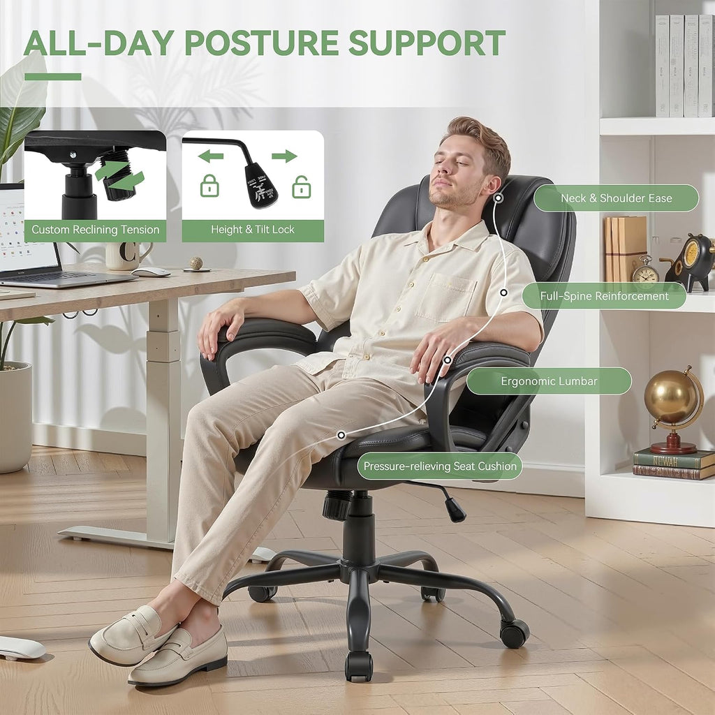 Ergonomic Office Chair with High Back, Comfy Desk Chair, Adjustable Executive Office Chair for Home Office, Big and Tall Computer Chair Heavy Duty, Set of 2, Faux Leather Black