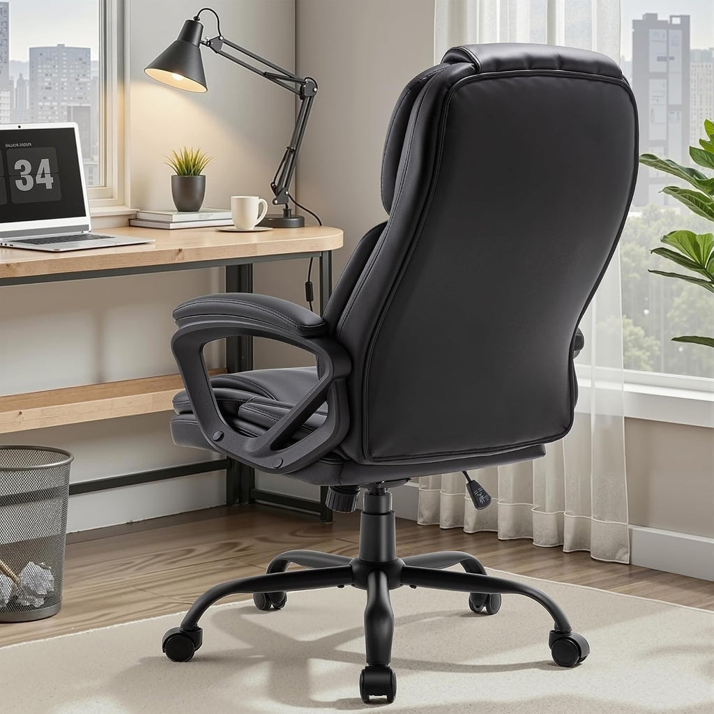 Ergonomic Office Chair with High Back, Comfy Desk Chair, Adjustable Executive Office Chair for Home Office, Big and Tall Computer Chair Heavy Duty, Set of 2, Faux Leather Black