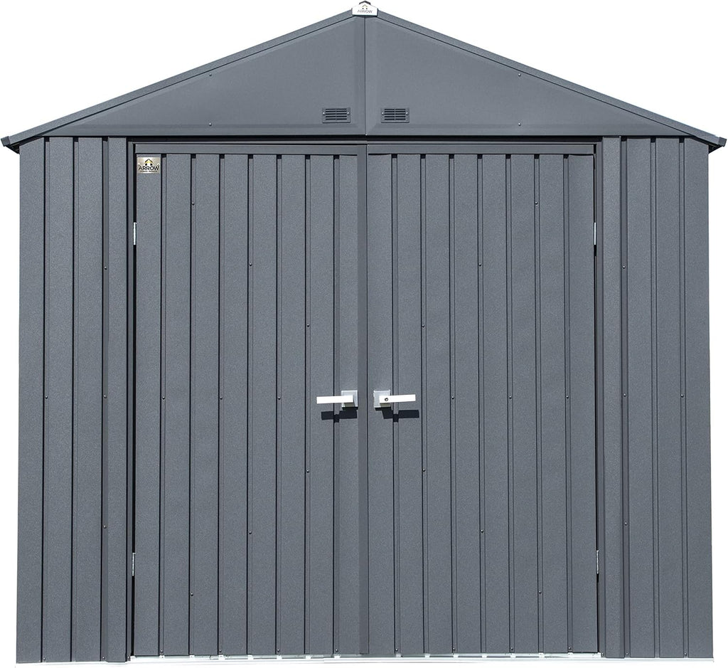 Arrow Shed Elite 8' x 6' Tall Outdoor Steel Storage Shed with High Gable and Lockable Doors Storage Building, Anthracite