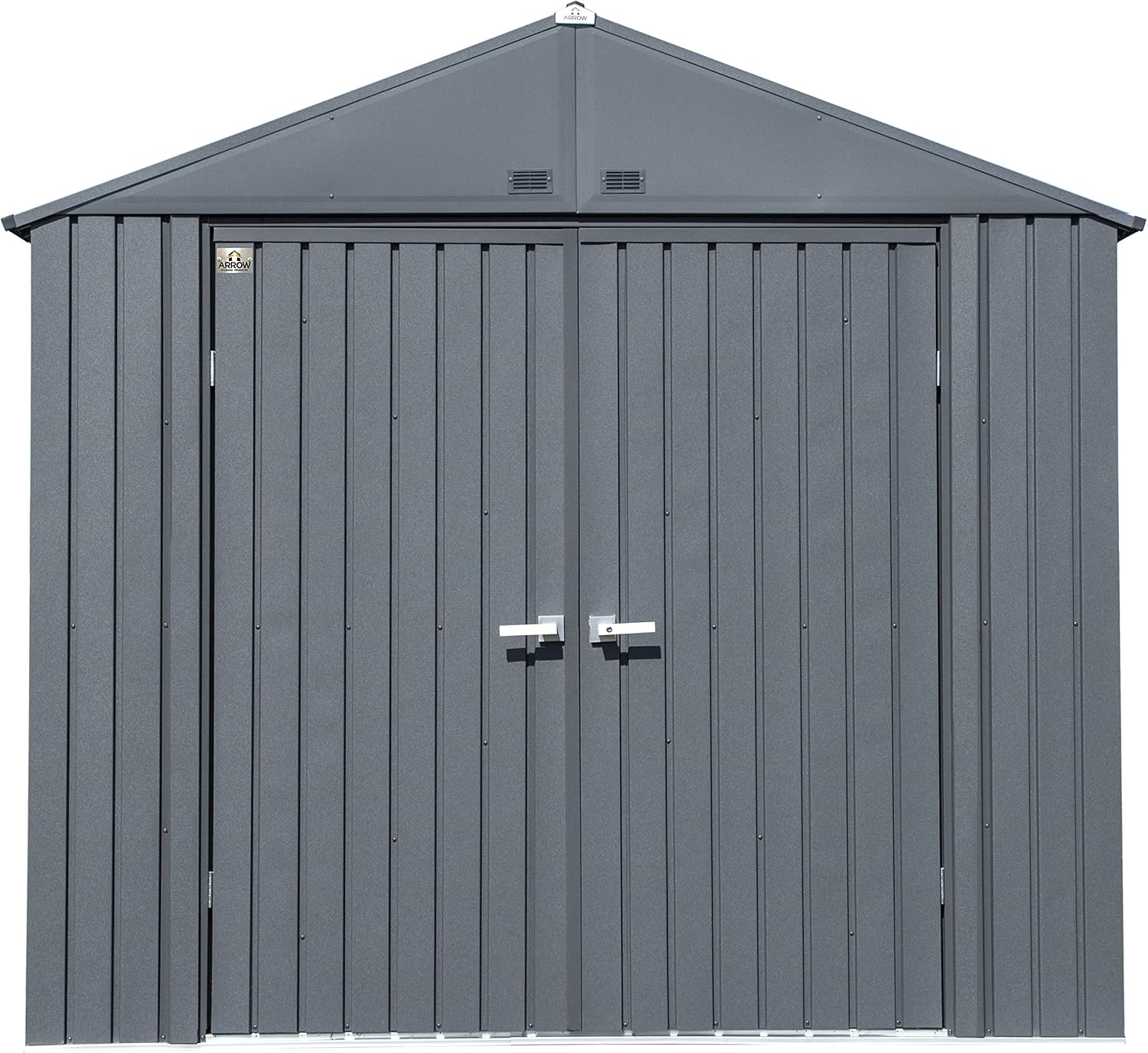 Arrow Shed Elite 8' x 6' Tall Outdoor Steel Storage Shed with High Gable and Lockable Doors Storage Building, Anthracite