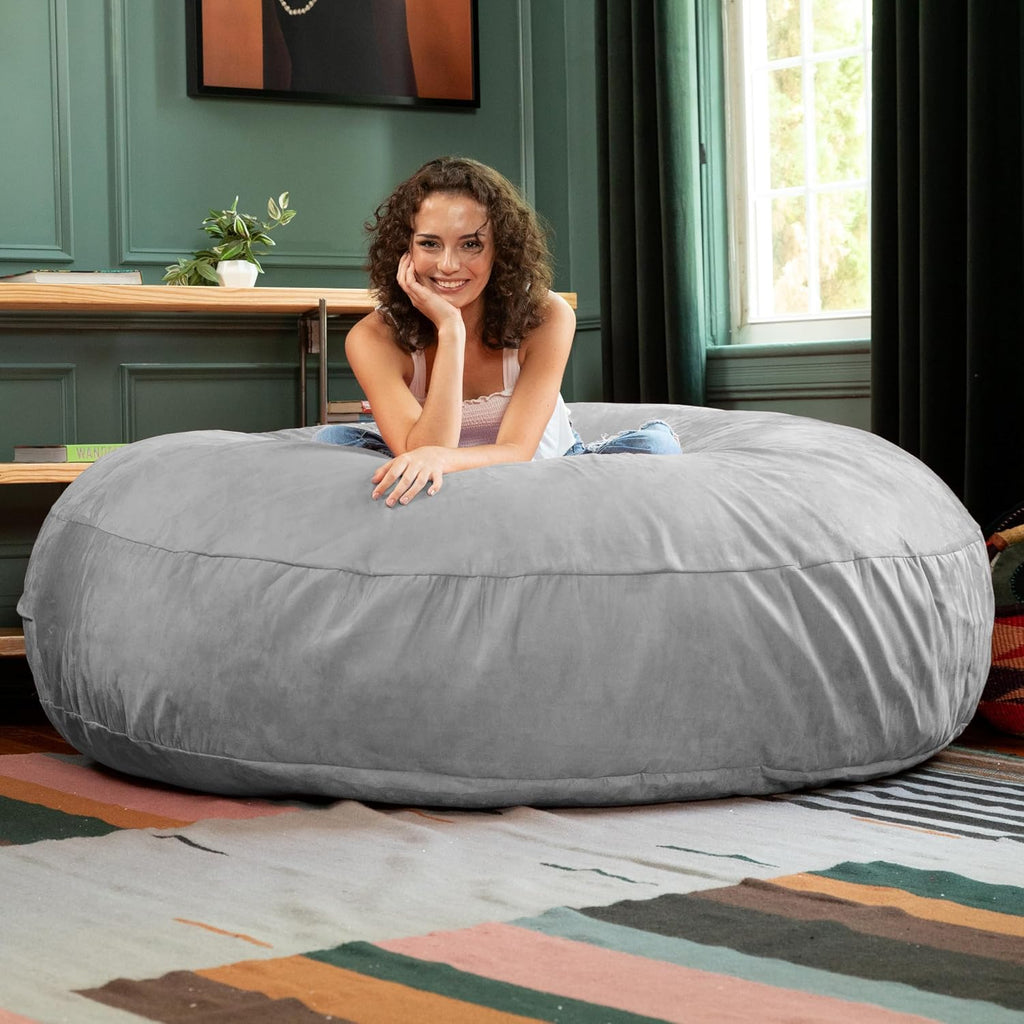 Jaxx 6 Foot Cocoon - 2-in-1 Convertible Bean Bag Bed & Large Bean Bag Chair for Adults, Platinum