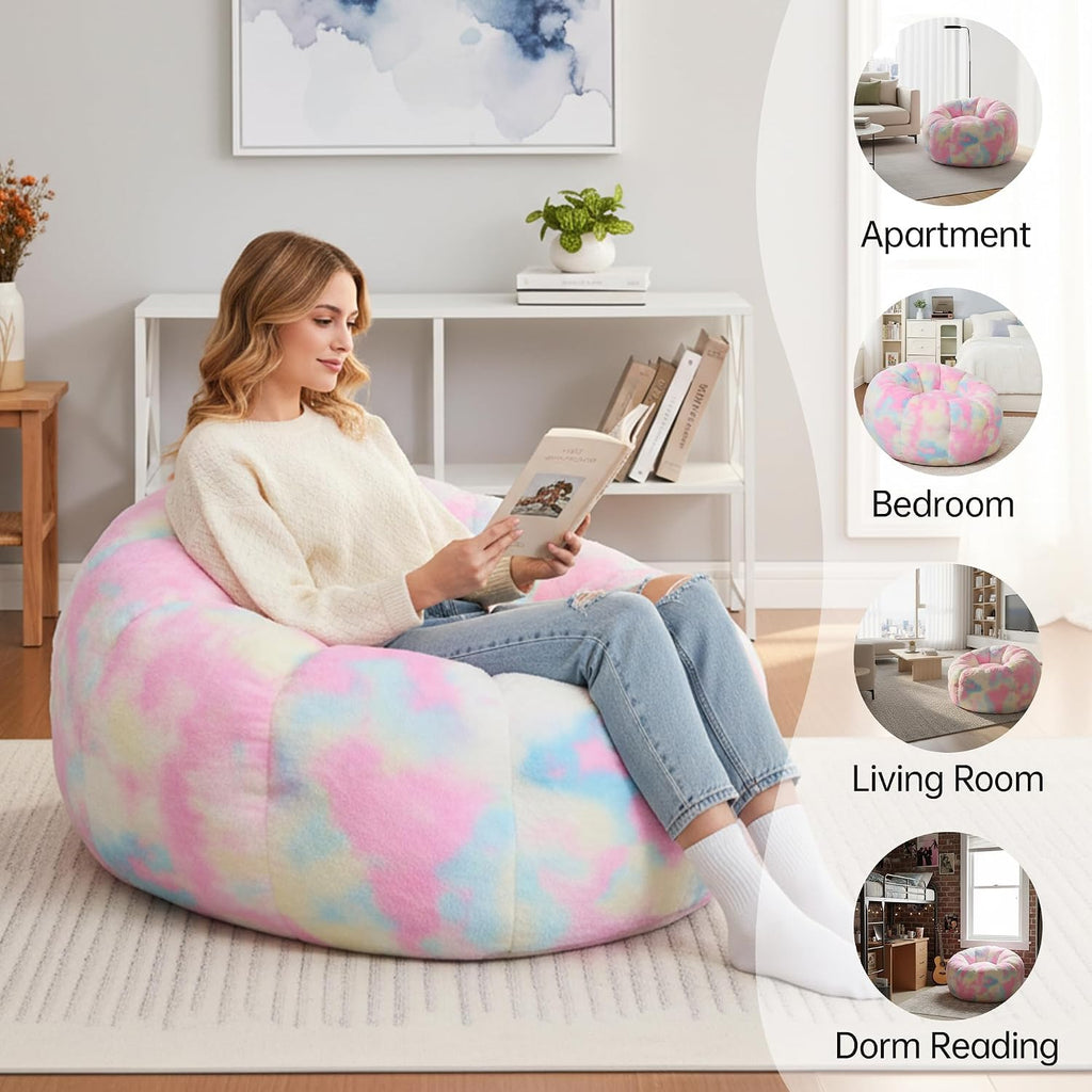 Cvortll Bean Bag Chair, Floral Shaped Beanbag, Faux Fur Adult Teen Kids Comfy Chair with Petal Armrest Chair, Bean Bag Couch for Bedroom, Living Room, Dorm, Game (Colorful)