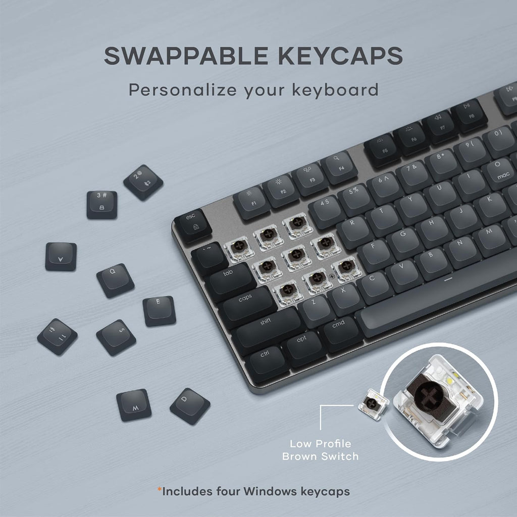 Satechi SM3 Mechanical Keyboard for Mac and Windows, 108 Keys Full Size with White LED Backlit, Wired and Bluetooth for Mac and Windows - Dark Gray/Gray
