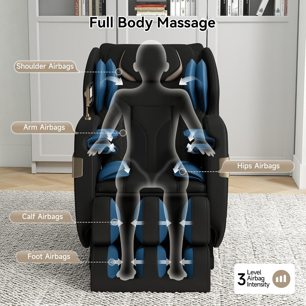 Real Relax Massage Chair Full Body of Dual Core S Track,Zero Gravity Realiner with App Control,Bluetooth,Foot Roller,Home or Office Use,Black and Gold
