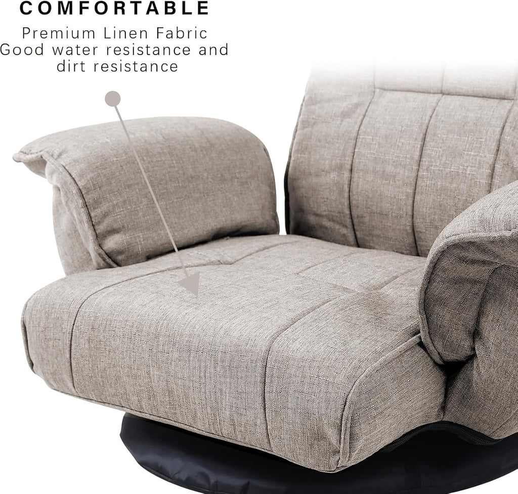 360 Swivel Gaming Chair 14-Position Adjustable Folding Floor Sofa with Armrests Lounger Bed for Home & Living Room Chaise Lounge Indoor for Adults QL201BE
