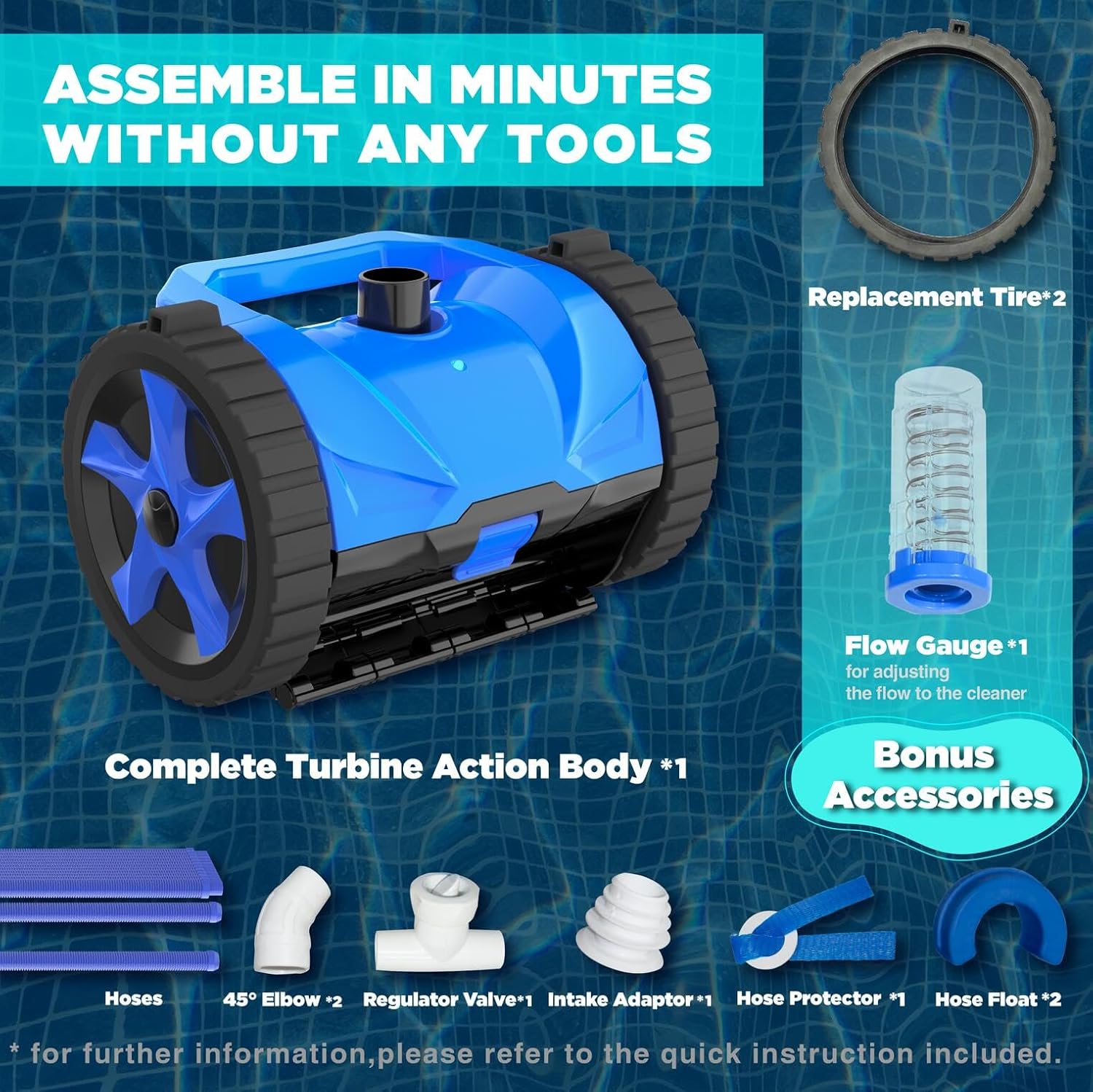 Automatic Turbine Pool Cleaner for Large Inground Pool, Suction-Side Pool Vacuum Cleaner (Basic Set)