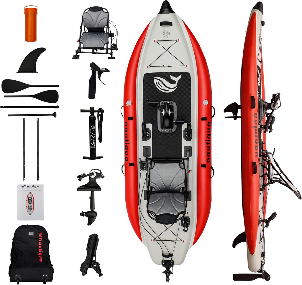 Nautiqua Aruba Deluxe Inflatable Paddleboard Pedal Kayak, Drop-Stitch Core, 1-Person, 440 lbs Capacity, 138x45x6 Inches (Red Grey)
