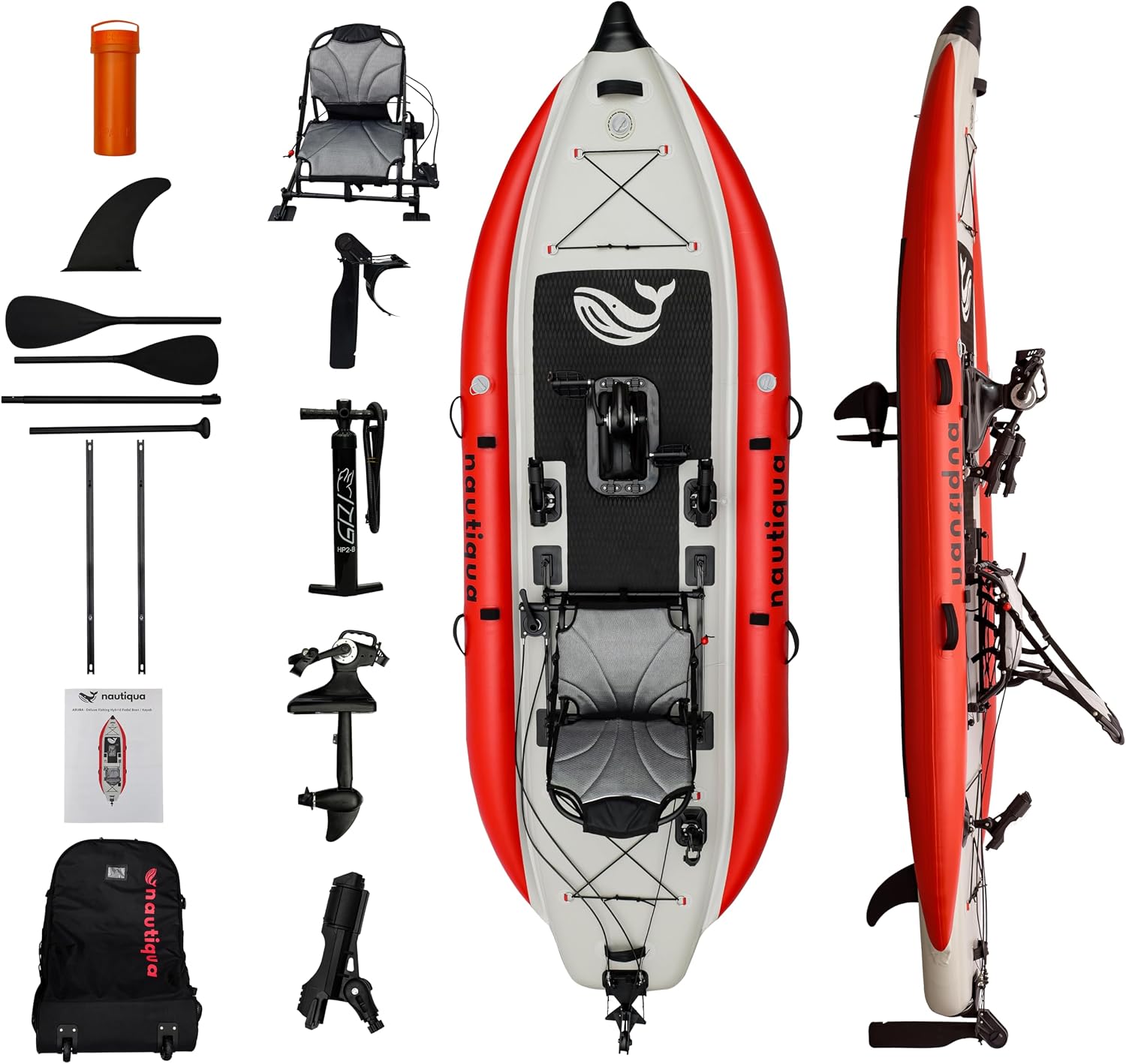 Nautiqua Aruba Deluxe Inflatable Paddleboard Pedal Kayak, Drop-Stitch Core, 1-Person, 440 lbs Capacity, 138x45x6 Inches (Red Grey)
