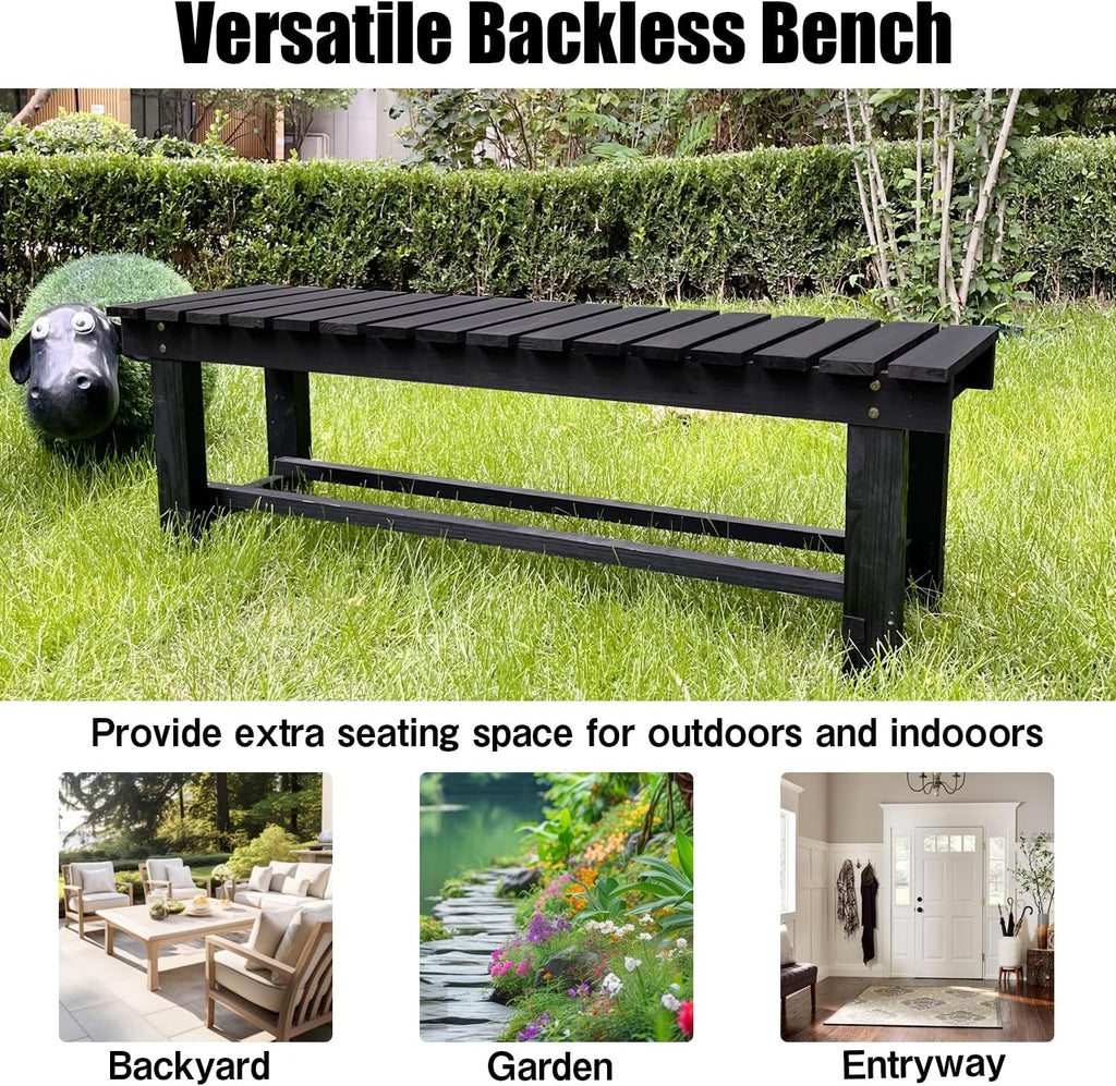 47.2'' Outdoor Garden Benches Weatherproof Patio Bench Two-Person Seat Backless Bench Wood Bench with Slatted High Temperature Bench for Front Porch Backyard (Upgraded to Prevent Fading)