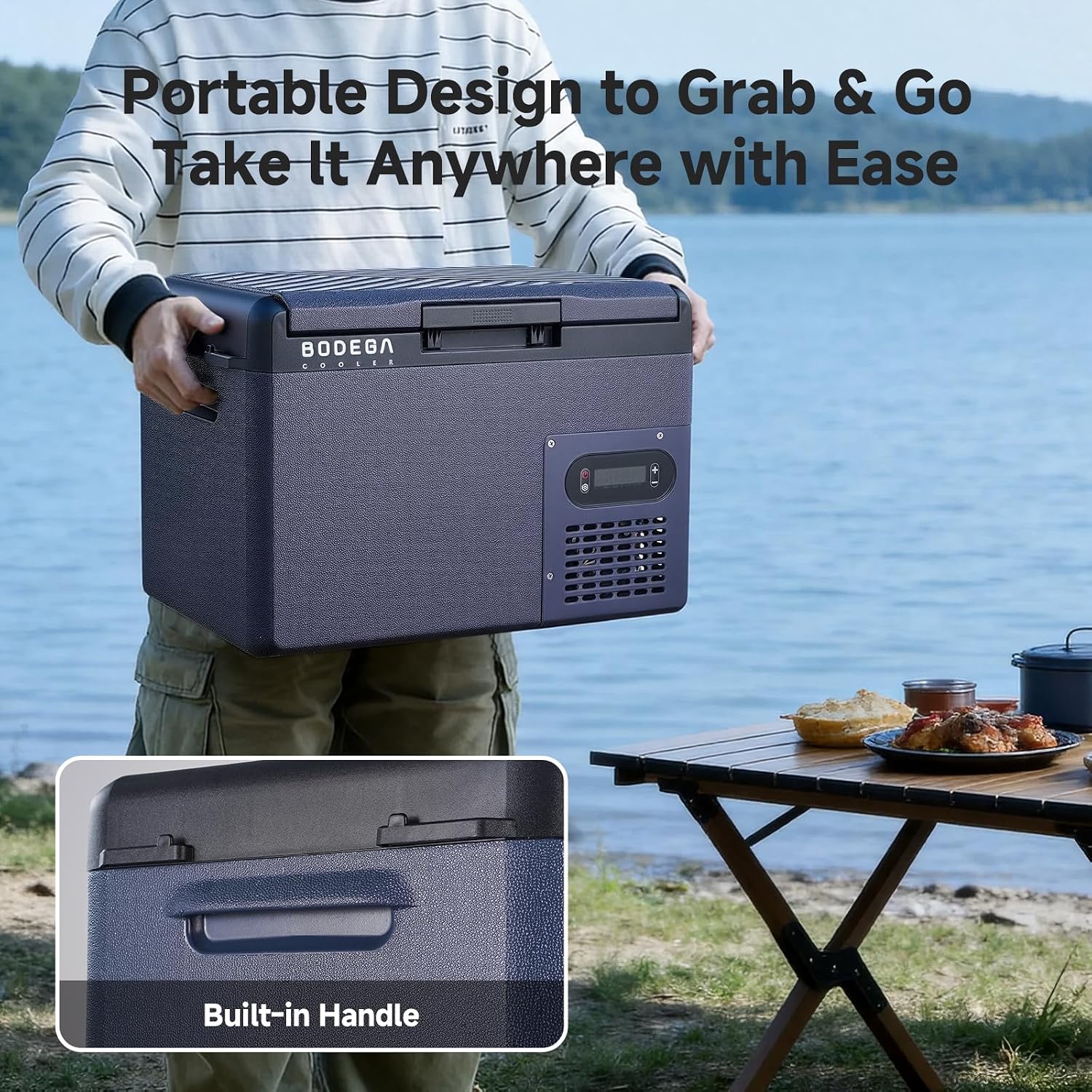 BODEGA 12 volt Car Refrigerator – 16QT Portable， Low Noise, Fast Cooling with LED Display, Multiple Charging Options, Energy-Efficient for Road Trips & Outdoor Adventures