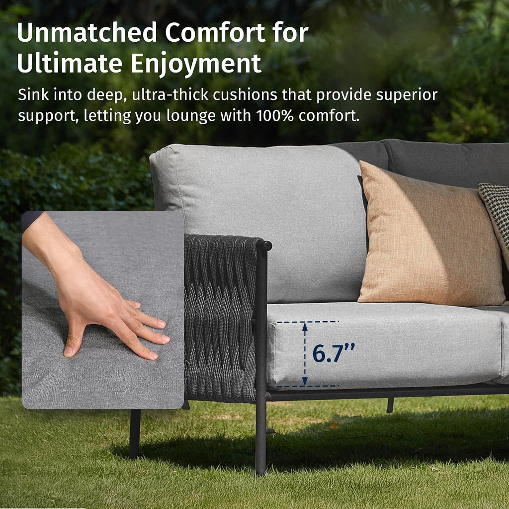 East Oak Outdoor Furniture | Life Chatter Loveseat | 2 Seater Sofa with 6.7' Thick Washable Cushions | Deep Seating Patio Furniture for Garden, Porch, Balcony & Backyard | Misty Grey