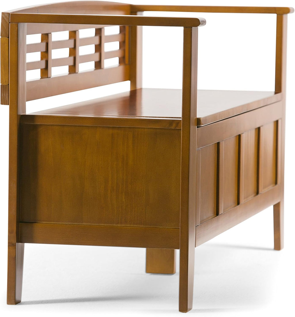 SIMPLIHOME Adams Entryway Storage Bench - 48 inch Wide Solid Wood Hallway Seat in Light Avalon Brown, Contemporary Bench for Entryway or Living Room with Lift-Up Lid and Spacious Storage