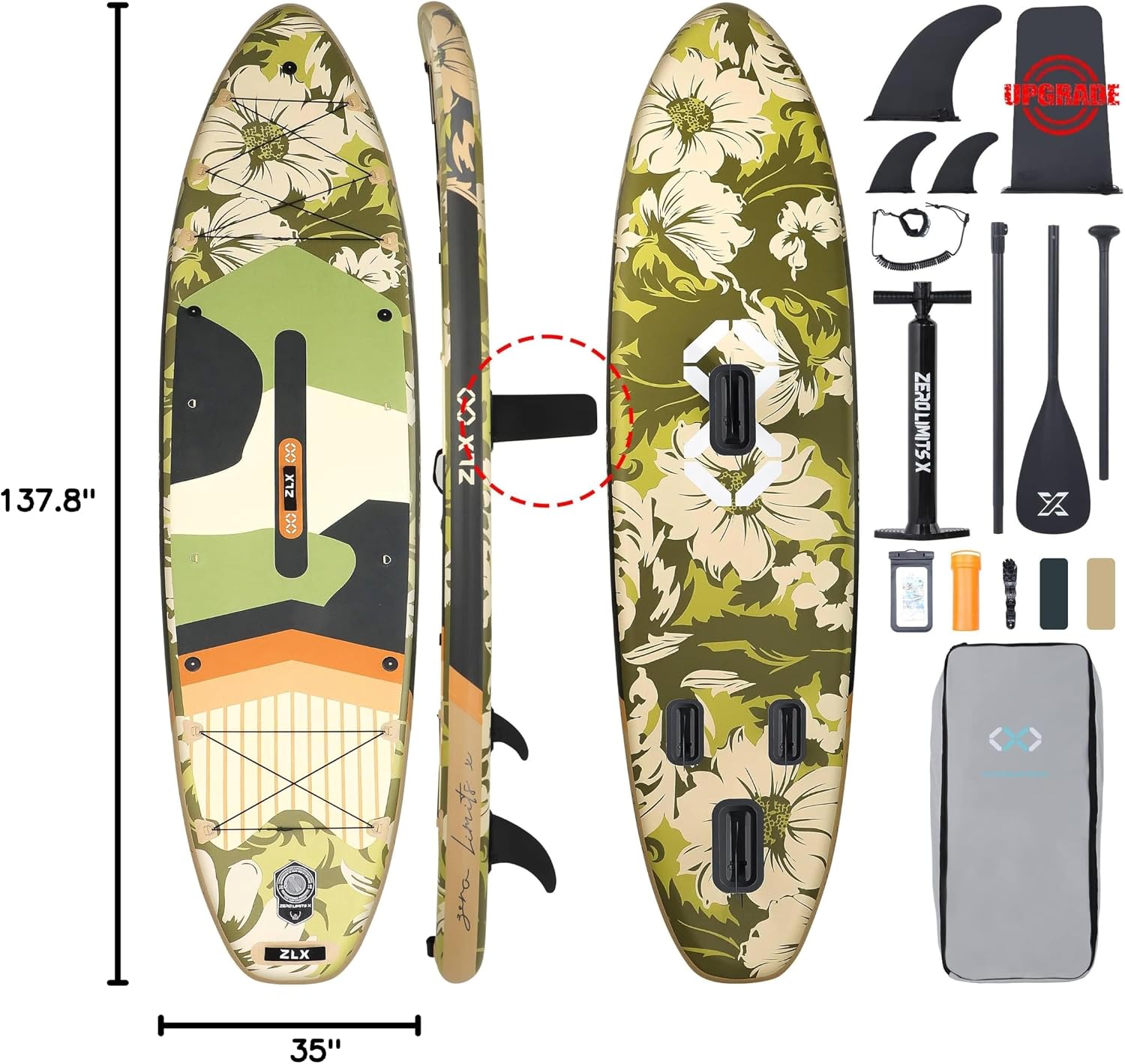 ZLX 11'6'x35' Ultra Wide Inflatable Stand Up Paddle Board | Stable Non-Slip Deck Pad, Unique Fin System, Premium SUP Accessories & Backpack - Upgraded Pump for Adults, All Skill Levels