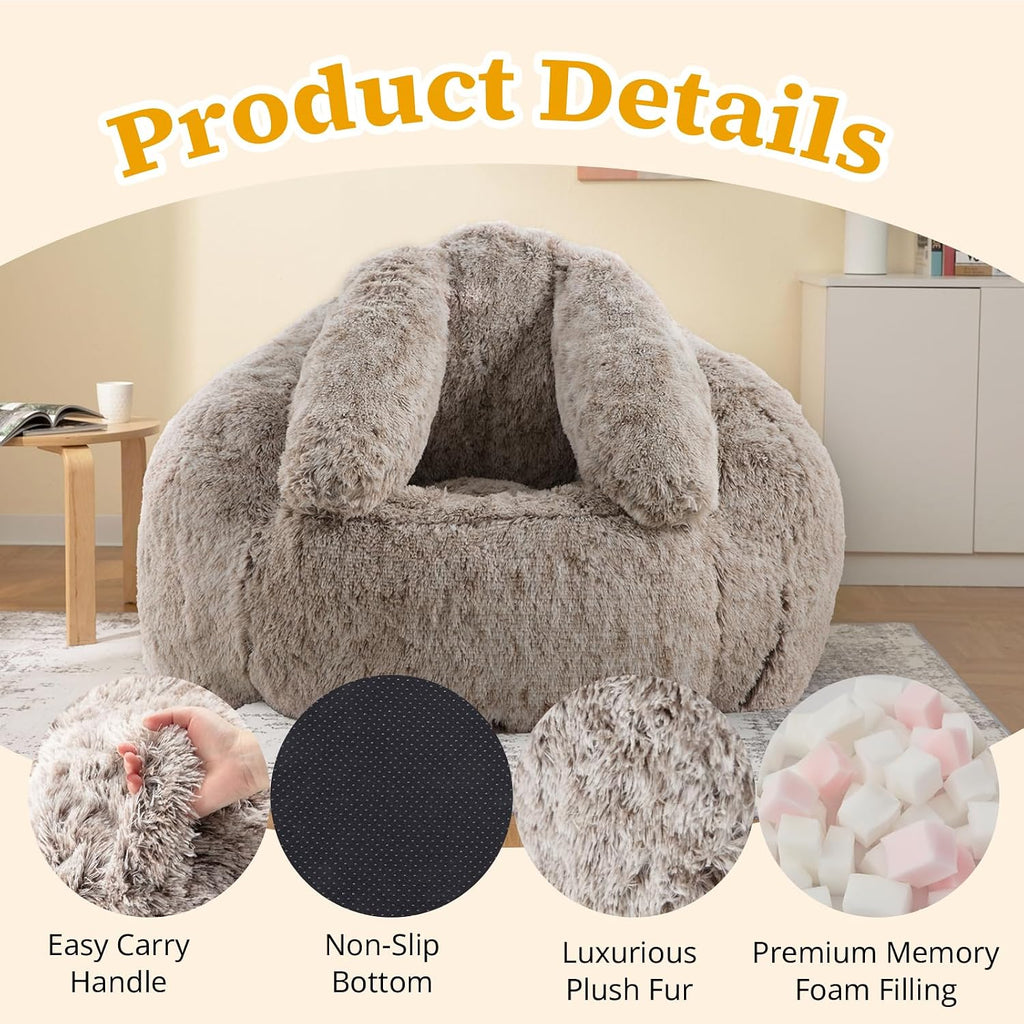 Achicsofar Bean Bag Chair for Adults Kids Giant Fluffy Plush Bean Bag Sofa with Filler Faux Fur Rabbit Shaped Beanbag Chairs Comfy Accent Floor Couch for Gaming, Reading in Bedroom, Living Room, Dorm