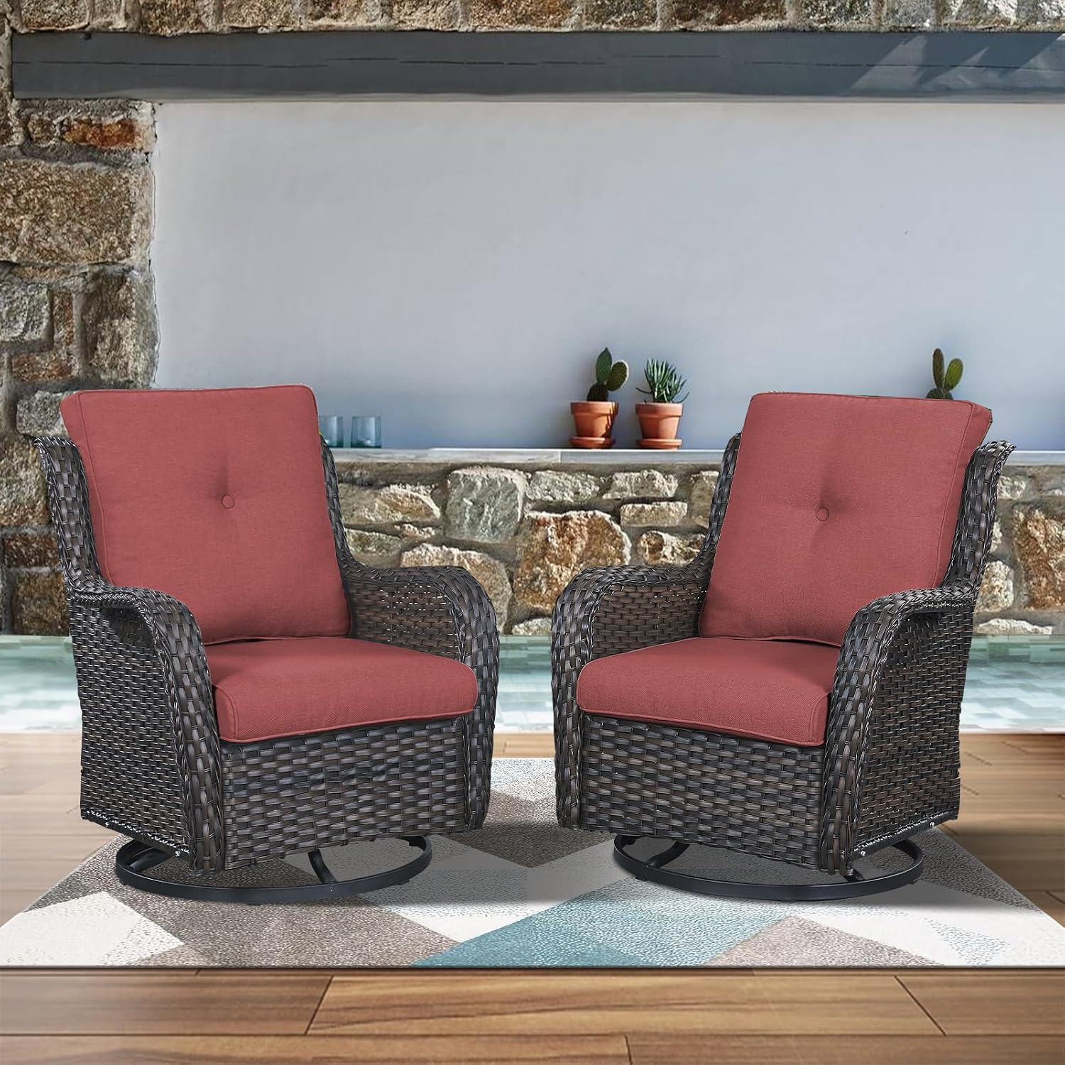 Swivel Rocker Patio Chairs：2 Pieces Patio Swivel Rocker Chairs with Wicker Armrests Patio Swivel Rocking Chairs Outdoor Swivel Rocker Patio Chair
