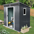 JT 6X4.5FT Outdoor Storage Shed, Galvanized Metal Garden Shed with Window and Metal Foundation, Tool Storage Shed for Patio Lawn Backyard (Black-with The window-6ftx4.5ft)