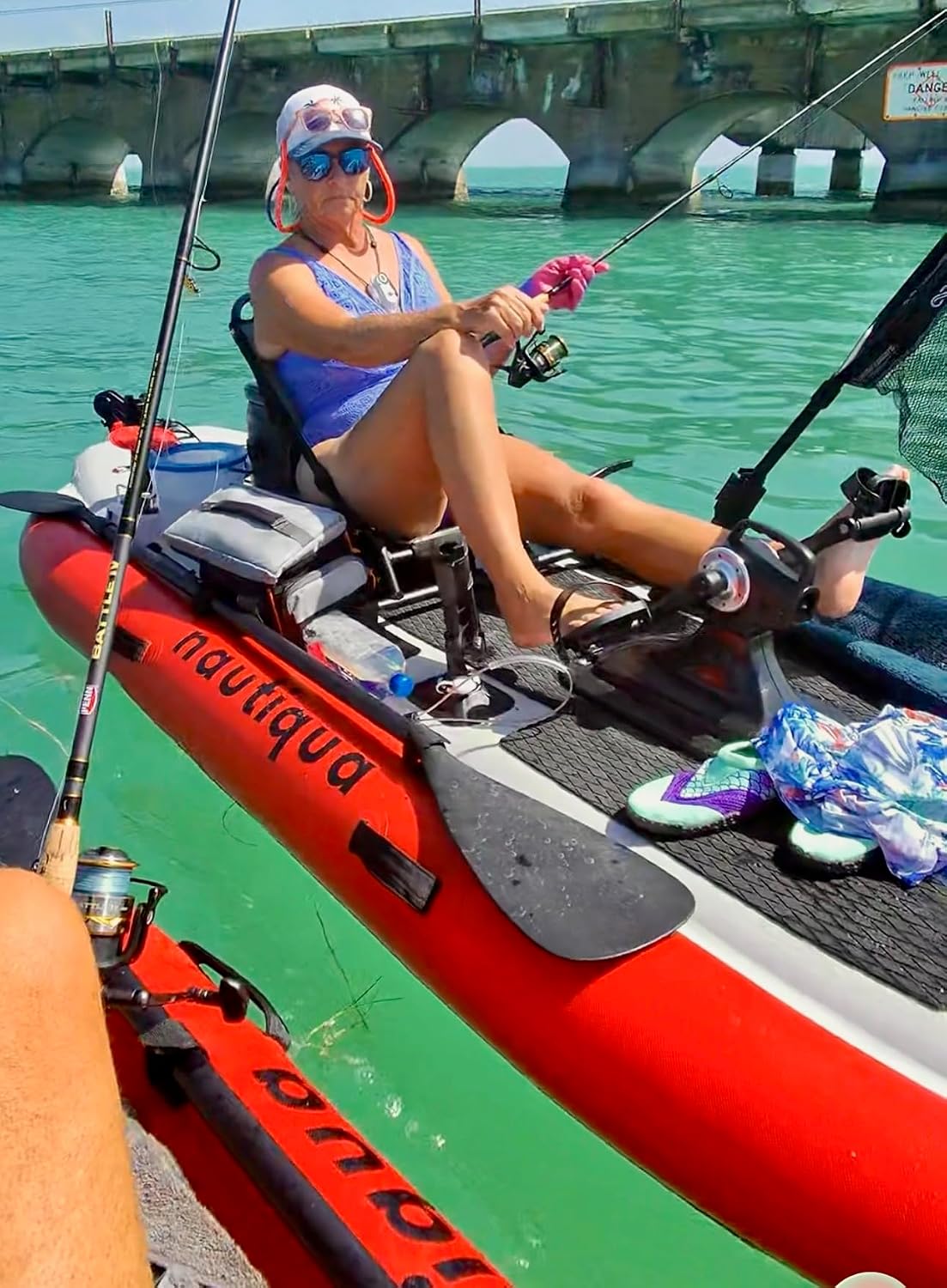 Nautiqua Aruba Deluxe Inflatable Paddleboard Pedal Kayak, Drop-Stitch Core, 1-Person, 440 lbs Capacity, 138x45x6 Inches (Red Grey)