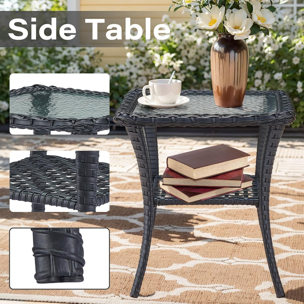 Belord 6 Pieces Wicker Patio Conversation Sets with Outdoor Swivel Rocker Chairs and Loveseat Glider Chair, All-Weather Rattan Furniture Set for Deck Patio Sunroom Backyard Black