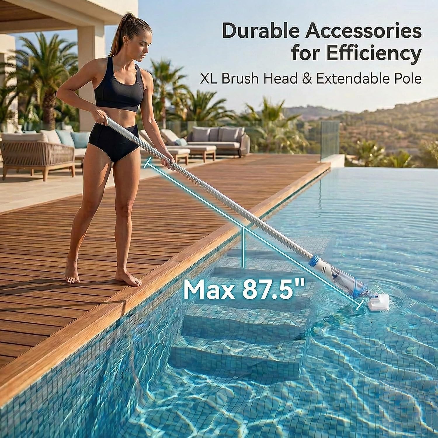 Consciot Pool Vacuum for Above Ground Pool & Inground Pool, Rechargeable Handheld Cleaner with Telescopic Pole,18.5 GPM Suction, 13.4' Head, 60-Min Runtime, for Spa & Hot Tub
