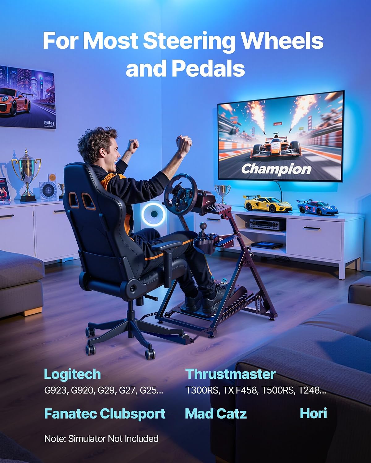 VEVOR Racing Wheel Stand, Adjustable & Foldable Simulator Stand for Logitech G923 G920 G29 G27, Thrustmaster T300RS TX F458 T500RS T3PA-PRO(F1/GT) Gaming Cockpit,Pedals Simulator NOT Included