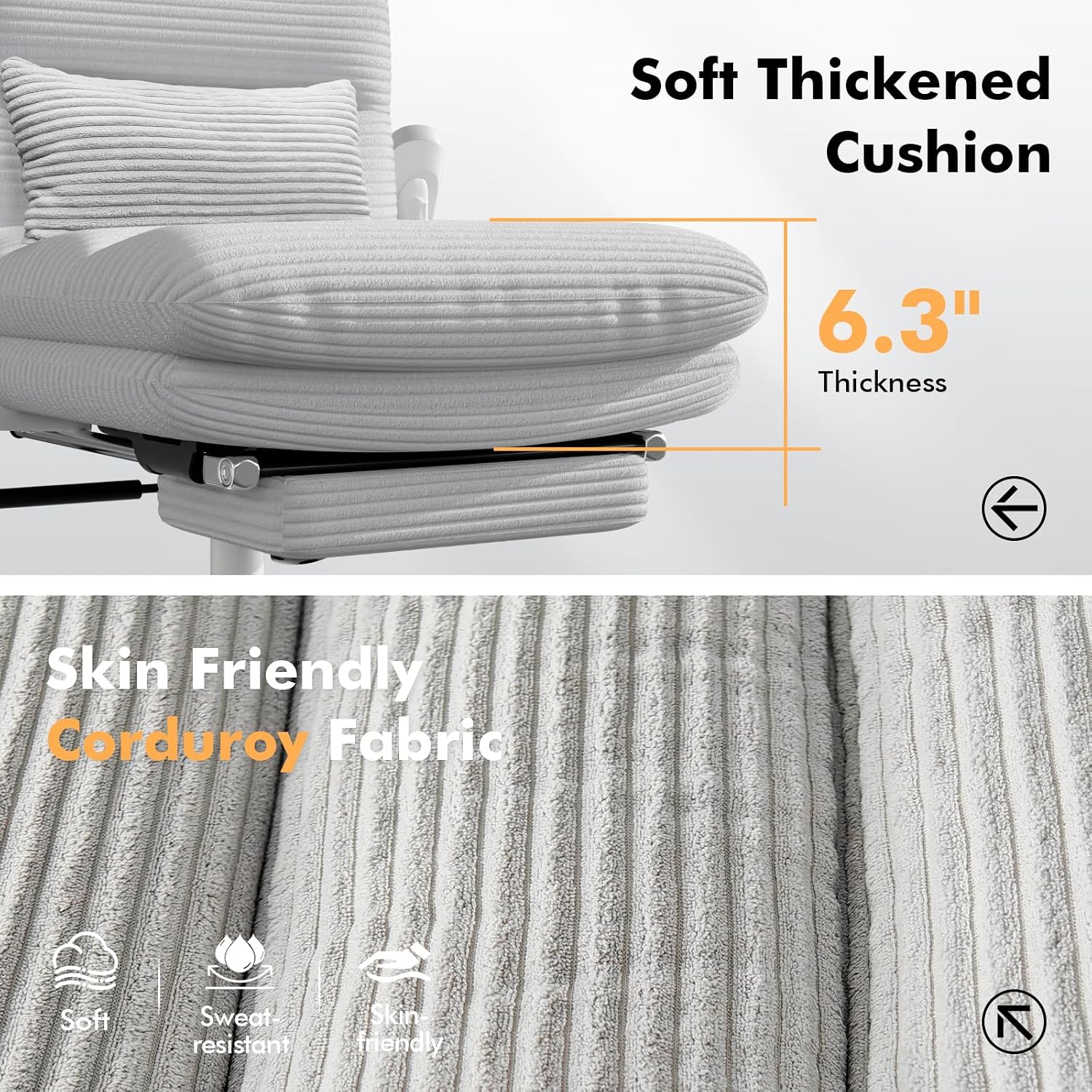 GXJ Criss Cross Chair with Flip-up Arms, Executive Office Chair with Foot Rest, Cross Legged Office Chair G800 Plus, Extra Lumbar Pillow, Corduroy Comfy Computer Desk Chair for Home, Grey