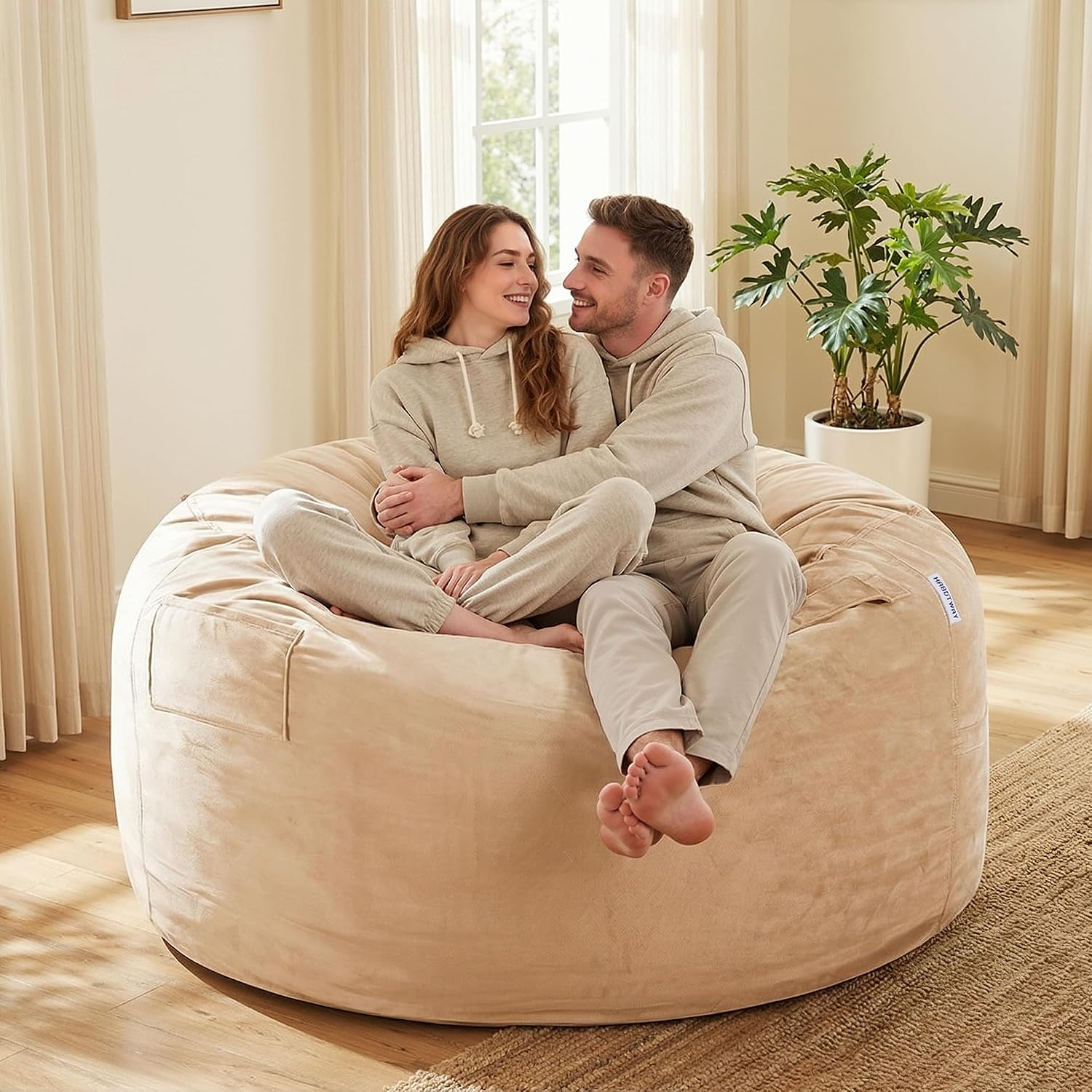 HABUTWAY Bean Bag Chair: Giant 5' Memory Foam Furniture Bean Bag Chair with Microfiber Cover - 5Ft, Khaki
