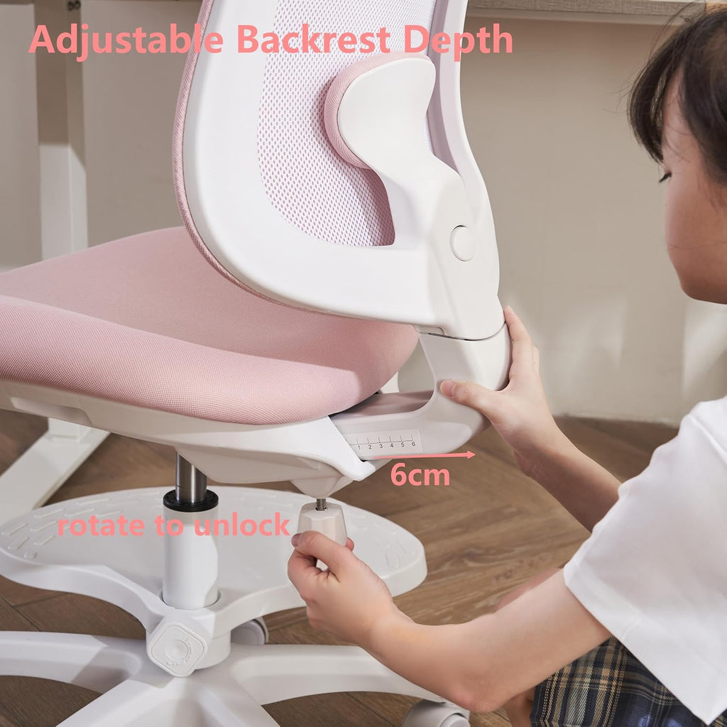 Desk Chair, Ergonomic Study Chair for Kids with Lumbar Support and Footrest, Adjustable Height, Mesh Student Chair with Adjustable backrest, Model Shell (Pink)