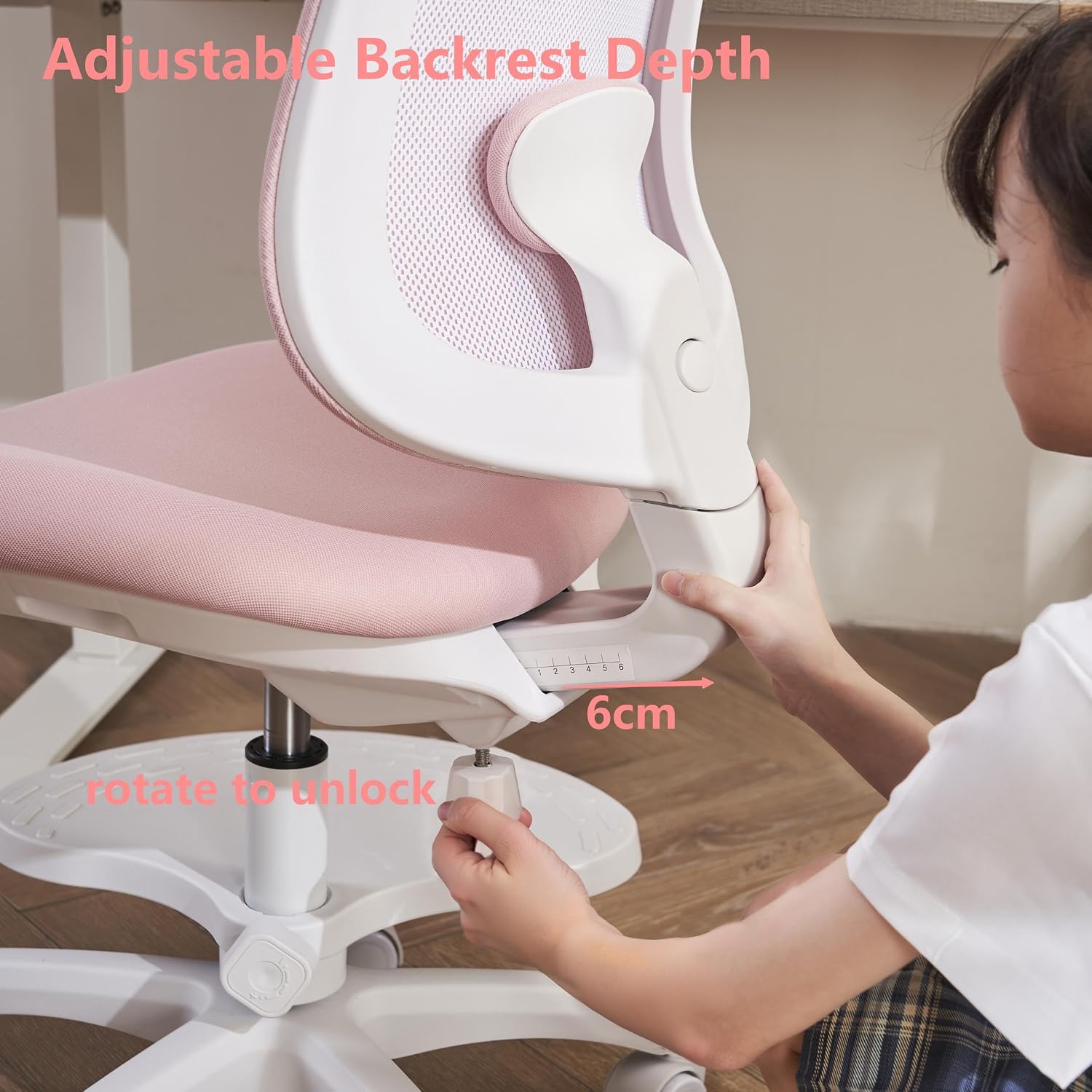 Desk Chair, Ergonomic Study Chair for Kids with Lumbar Support and Footrest, Adjustable Height, Mesh Student Chair with Adjustable backrest, Model Shell (Pink)