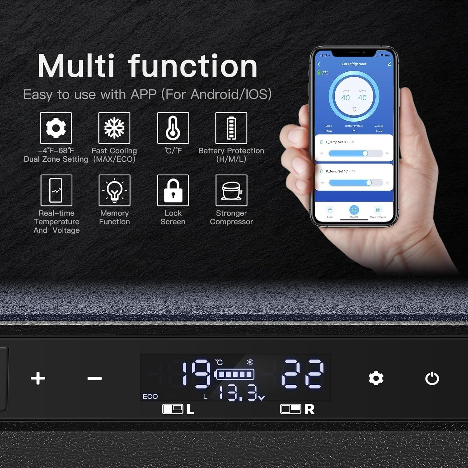 BODEGACOOLER 12 Volt Car Refrigerator,Dual Zone APP Control, Designed with Removable 2-Way Door Portable Freezer,79 Quart-4℉-68℉ RV Electric Cooler 12/24V DC and 100-240V AC for Camping,Travel,RV