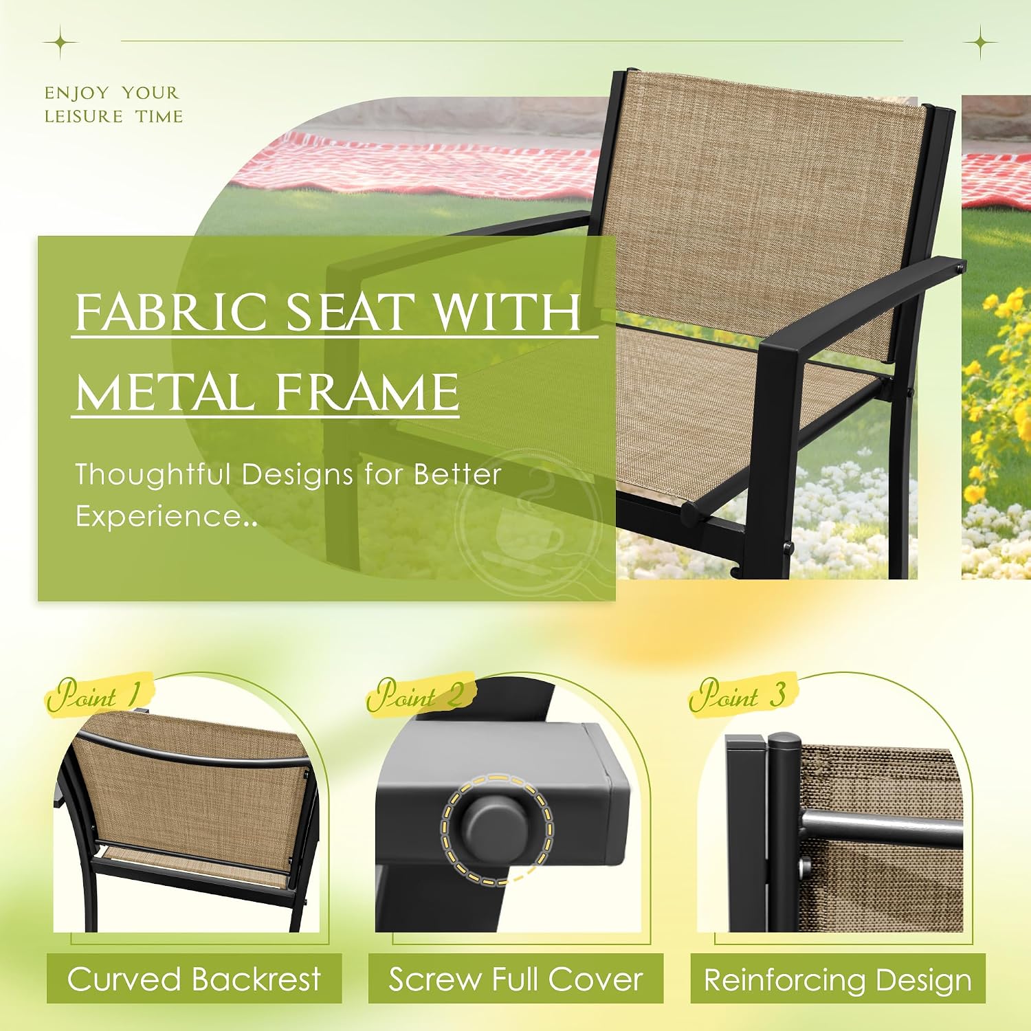 Greesum 4 Pieces Outdoor Furniture Set All Weather Patio Conversation Set with Porch Loveseat, Garden Bistro Chairs with Glass Coffee Table for Garden Backyard Poolside Textile Modern, Yellow