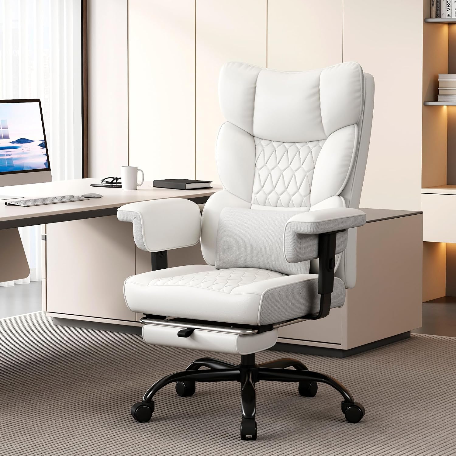 Misolant Big and Tall Office Chair with Footrest, High Back Executive Desk Chair with Adjustable Lift Armrest, 155°Recline，Lumbar Support Pillow, Faux Leather Gaming Chairs for Home or Office