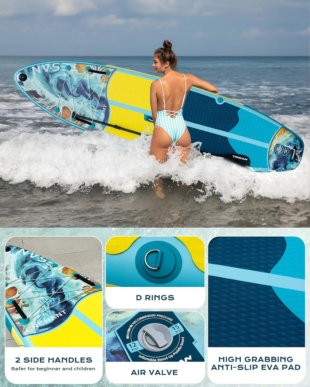 11'6x35'' Extra Wide Inflatable Paddle Board,All-Round Ultra Stable Stand Up Paddleboards with Plus Kits for 450lb,Dual Bungees, Camera Mount, 100L Backpack, Dual-Action Pump