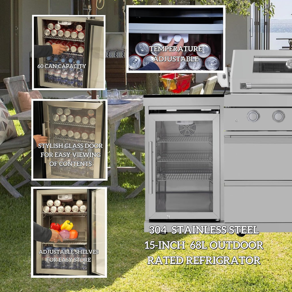 Modular Outdoor Kitchen BBQ Island, 85' Outdoor Kitchen Propane Gas Island Grill with Sink, Compact Refrigerator, Storage Cabinets, Rotisserie Kit (Silver, 85')