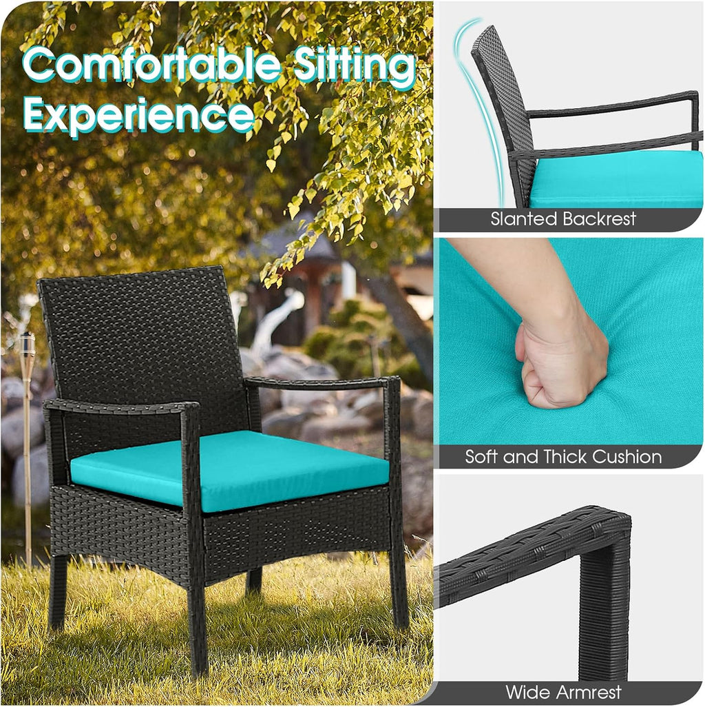 HAPPYGRILL 8 Pieces Patio Wicker Furniture Set PE Wicker Conversation Set, Rattan Sofa Chair with Cushions Tempered Glass Coffee Table, Outdoor Sectional Bistro Set for Poolside Backyard Lawn Garden