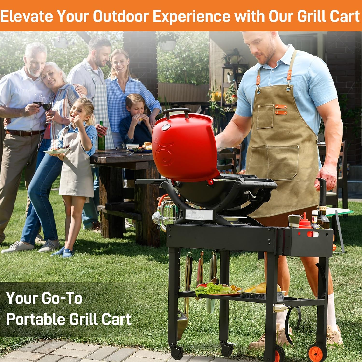 Rolling Grill Cart with Spice Rack, Blackstone Stand for 17'& 22' Griddle, Grill Stand with Storage Shelf, Griddle Table for Ninja, Weber, Portable Grills Table for Patio, Backyard, Camping