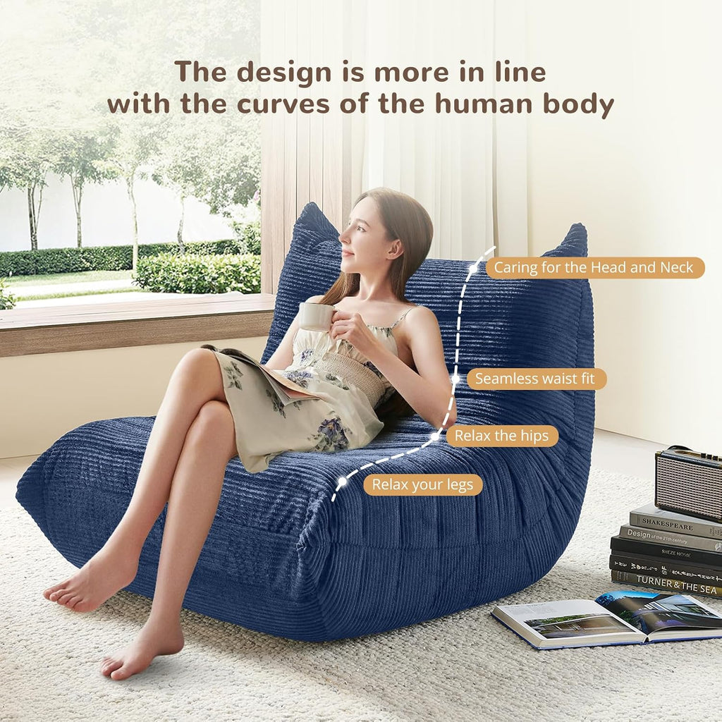 Bean Bag Chair - Corner Sofa, Fireside Chair Bean Bag Sofa Large Bean Bag Chair for Adults,Fireside Floor Couch for Living Room, Bedroom, Gaming (Yellow, Single) (Blue, Single)
