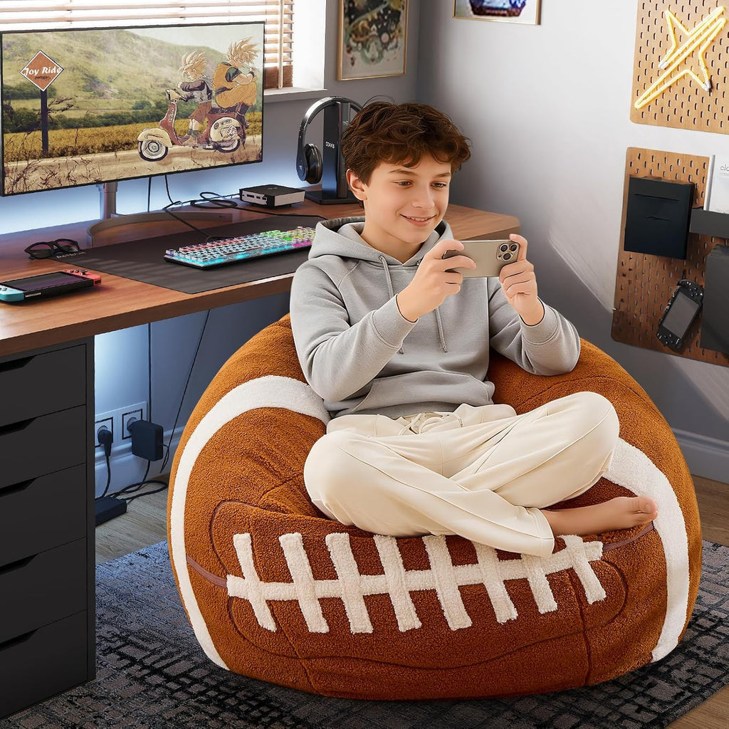 Sports Football Bean Bag Chair - Luxurious Bean Bag Chairs for Kids Teens Adults - Floor Sofa Couch with Filler - Plush BeanBag Furniture for Living Room Bedroom College Dorm - 32 Inch