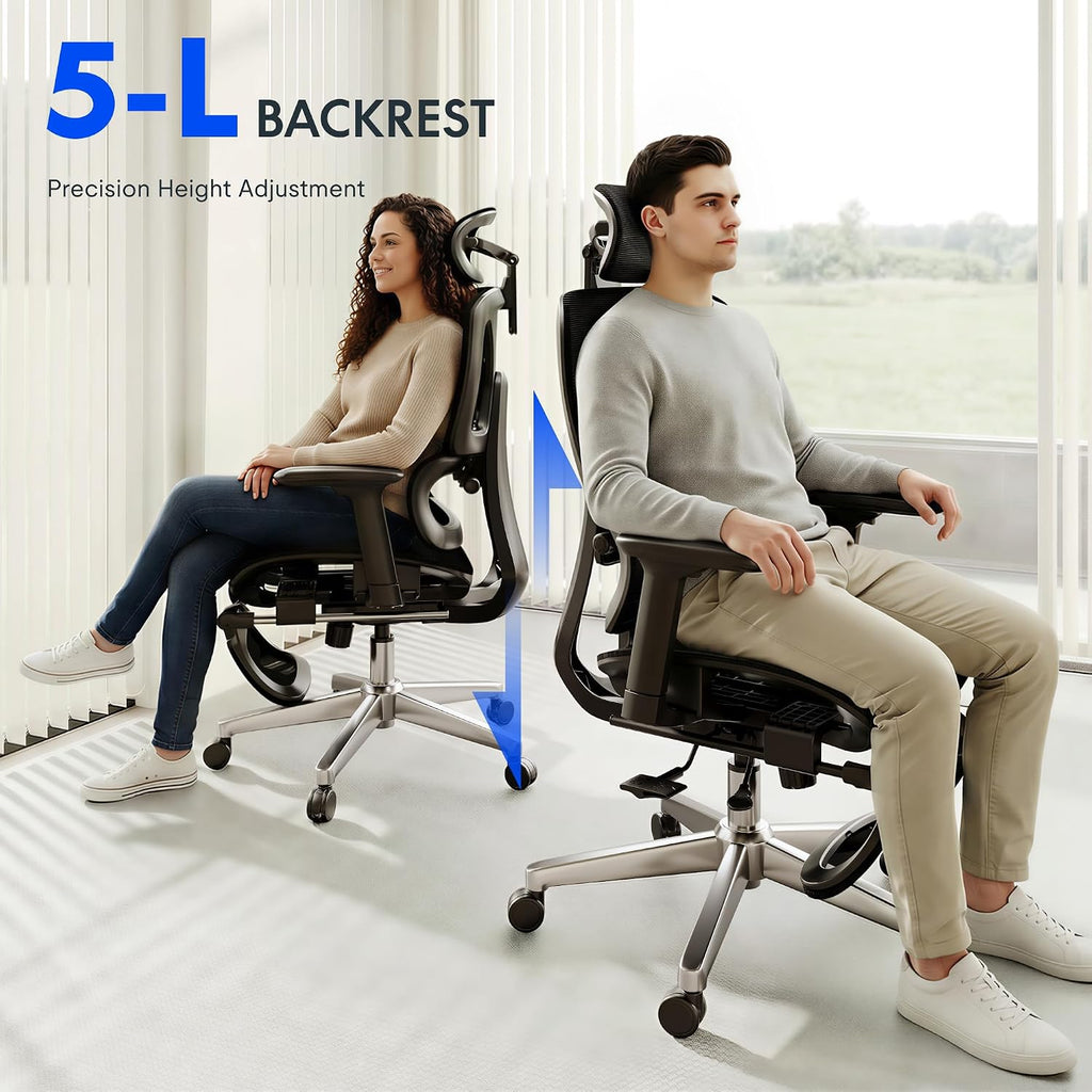 FLEXISPOT ErgoX Premium Ergonomic Office Chair with Footrest- Adjustable 3D Armrests, Dynamic Lumbar Support, Recline & Tilt Function, Mesh Seat, for Home & Office Use,Black Foam
