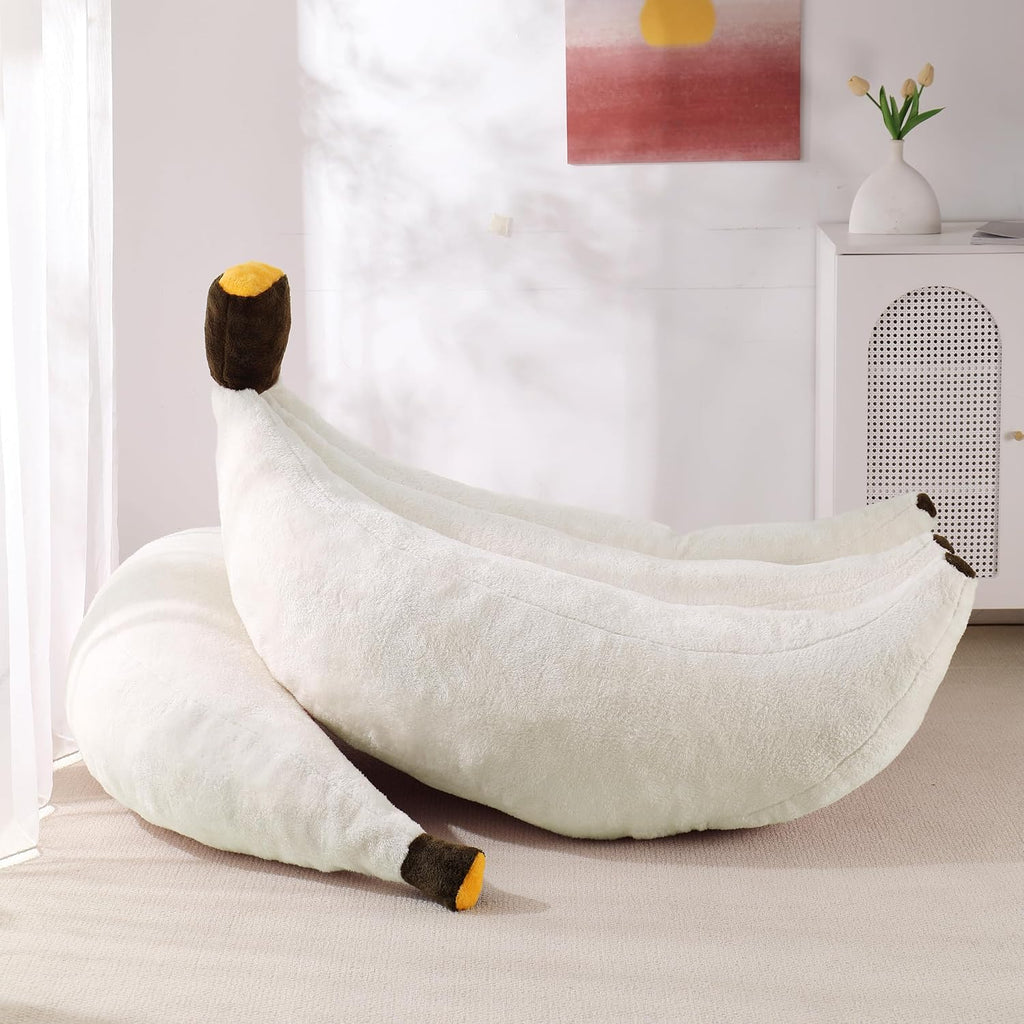 Banana Bean Bag Chair with Ottoman, Floor Sofa Bed with Footrest, Comfy Convertible Lounger for Adults, Plush Couch for Bedroom, Living Room or Dorm, L-Cream