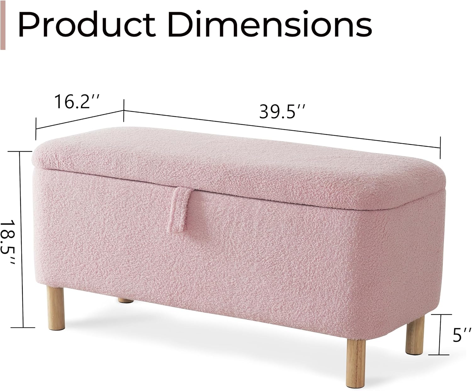 Boucle Storage Ottoman Bench for Bedroom end of Bed, Sherpa Upholstered Shoe Seat Storage Bench for Entryway Bed Foot, Rectangle Cushion Padded Blanket Chest Cute for Living Room, Pink