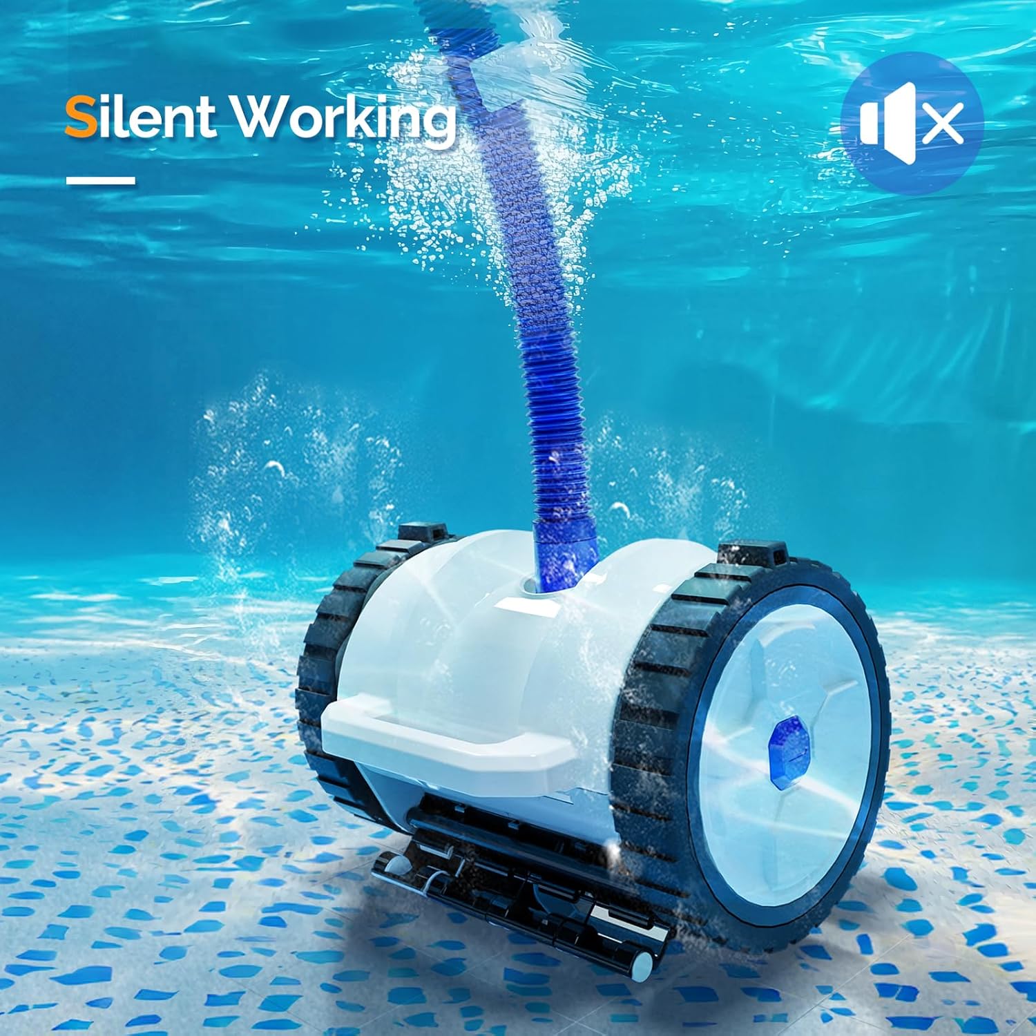 VINGLI Automatic Suction Pool Cleaner Robot for Inground Pools – Powerful Suction-Side Vacuum with 40FT Tangle-Free Pool Cleaner Hose - Ideal for Pool Cleaning Kits & Equipment, Navy Blue&White