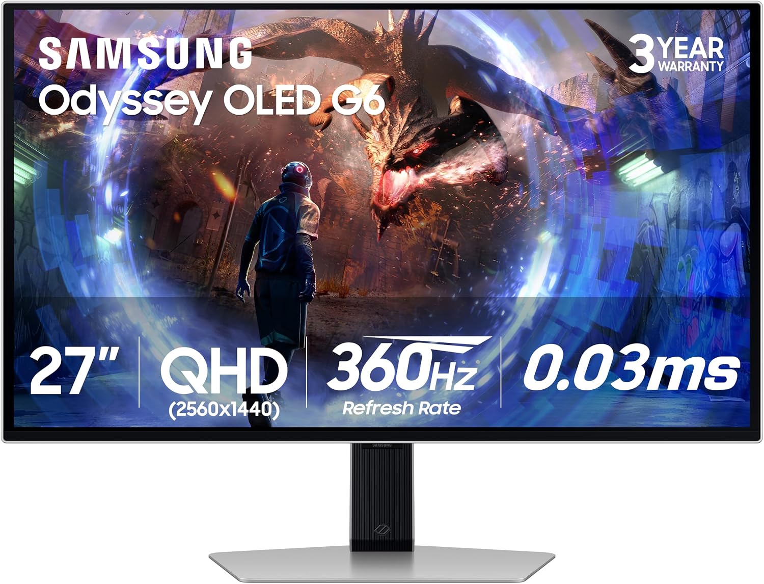 Samsung LS27DG602SNXZA 27 Inch Odyssey OLED QHD 360Hz Gaming Monitor with 5 Year Amber Protection Plan (2024)