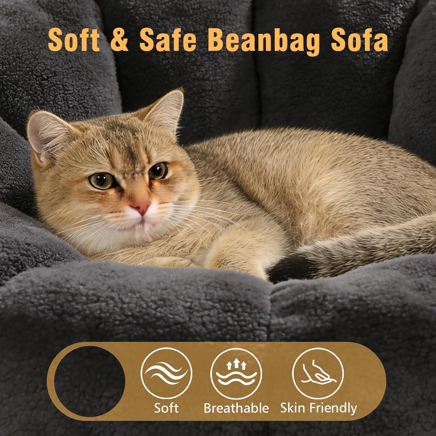 Bean Bag Chair Gaming Sofa for Adults & Kids, Big Beanbag Chairs Reading Couch with Ergonomic Armrests, Oversized Memory Foam Lounge Chair for Living Room/Bedroom, Dark Gray
