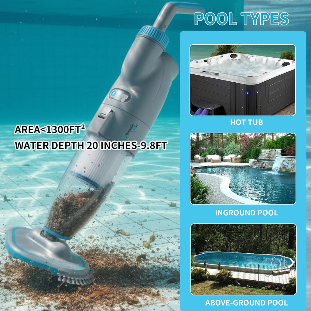 50 Handheld Pool Vacuum, Dual Filtration Cleaner for Above Ground Pools, 32 GPM Strong Suction for Leaves, Sand & Debris, 60-Min Runtime, Ideal for Steps, Corners & Spa