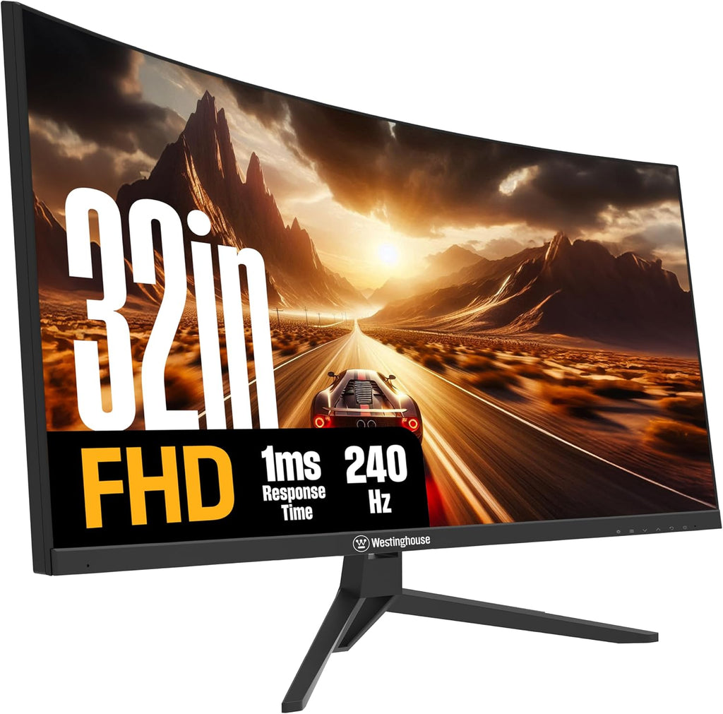 Westinghouse 32 Inch Curved Gaming Monitor, 240Hz, 1ms, FHD 1080P, 1500R, 3000:1 Contrast Ratio, 118% sRGB, AMD FreeSync, Eyecare, for PC Games with Built-in Speakers, DisplayPort, HDMI-Black
