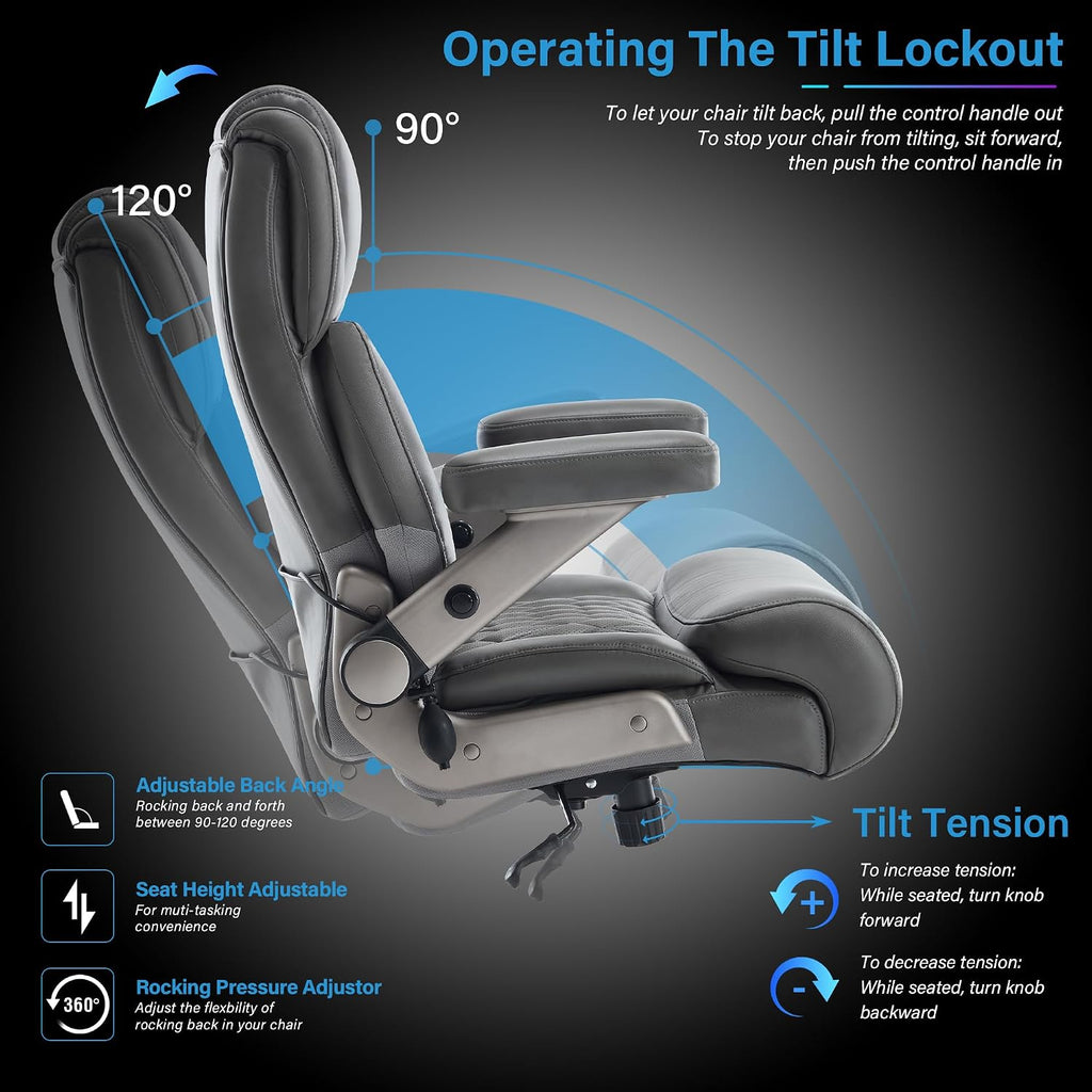 Big and Tall 700lbs Office Chair - Adjustable Lumbar Support 3D Flip Arms Heavy Duty Metal Base&Wheels, High Back Large Executive Computer Desk Chair, Thick Padded Ergonomic Design for Back Pain