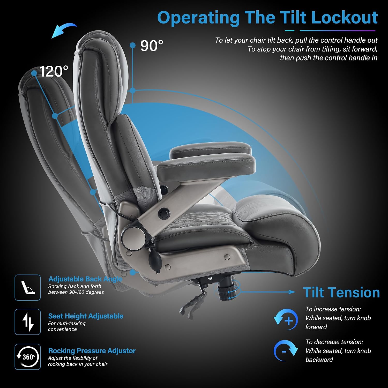 Big and Tall 700lbs Office Chair - Adjustable Lumbar Support 3D Flip Arms Heavy Duty Metal Base&Wheels, High Back Large Executive Computer Desk Chair, Thick Padded Ergonomic Design for Back Pain