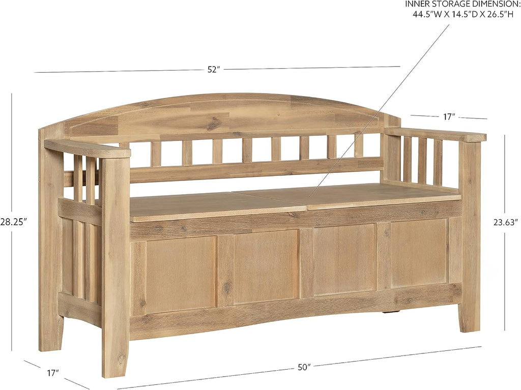 Linon Frankie Natural Wood Washed Storage Bench